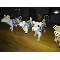 Verzameling delft blauw koeien porselein antiek