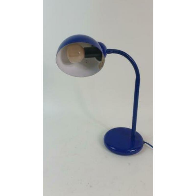 Vintage tafellamp, bureaulamp blauw metaal, buigbaar. 2A14