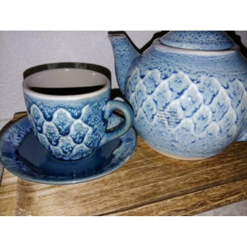 Riverdale theepot met kop en schotel - thee set Blauw