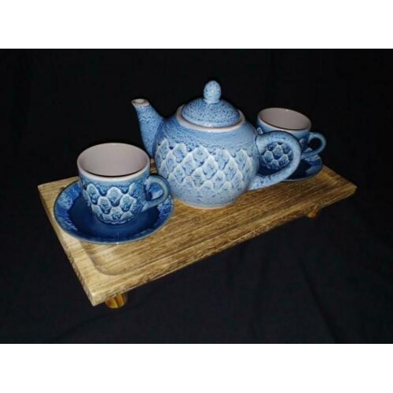 Riverdale theepot met kop en schotel - thee set Blauw