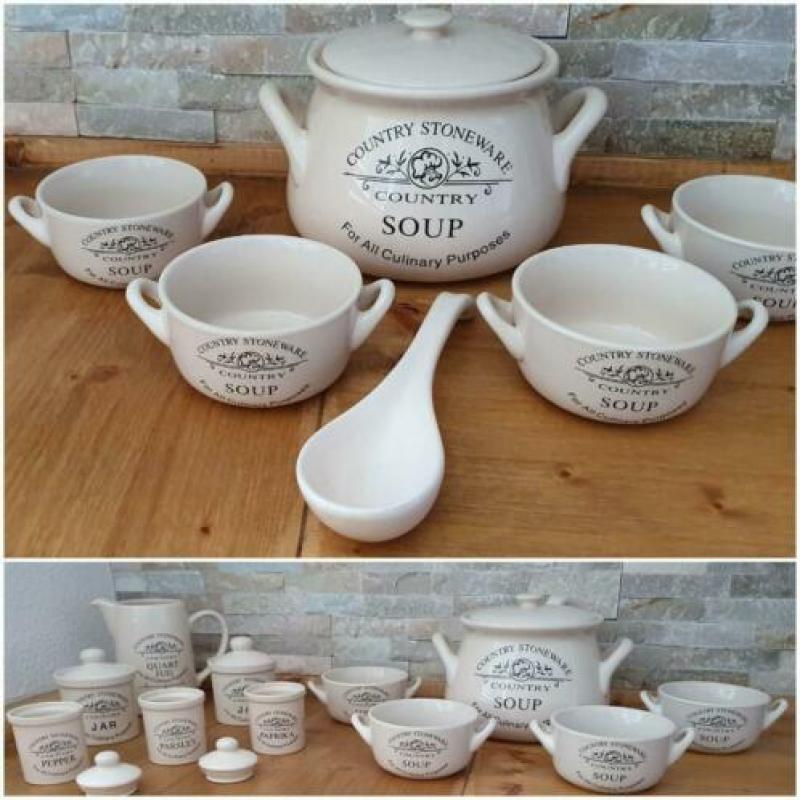 Landelijk Country Stoneware servies / serveer soepterrine &