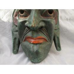 Groen Houten Gestoken Masker India Mannengezicht 29,5 cm