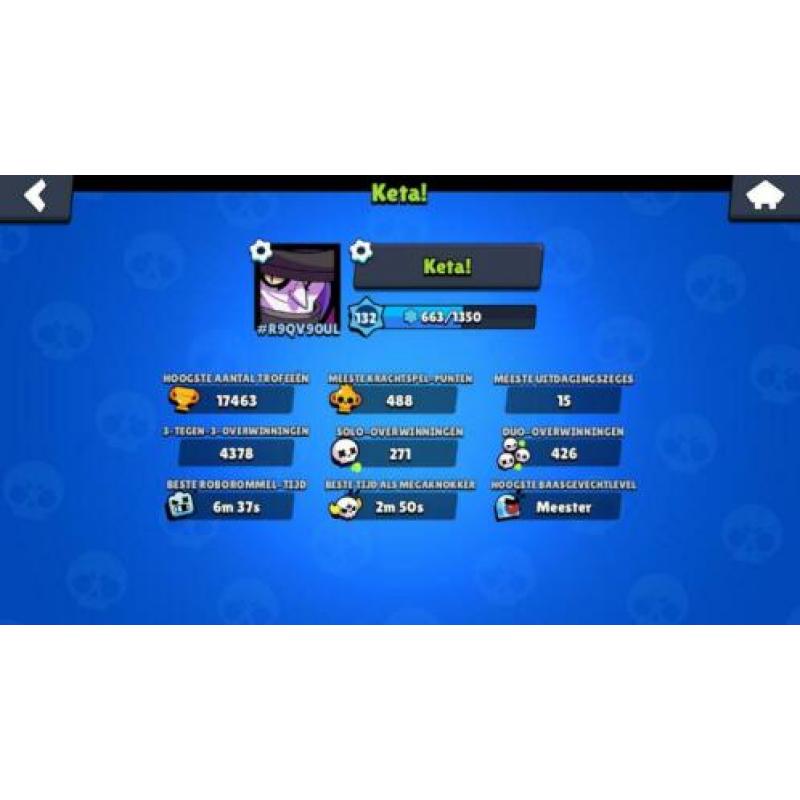 Brawl stars account 17.5k trofeeen lvl 132!!