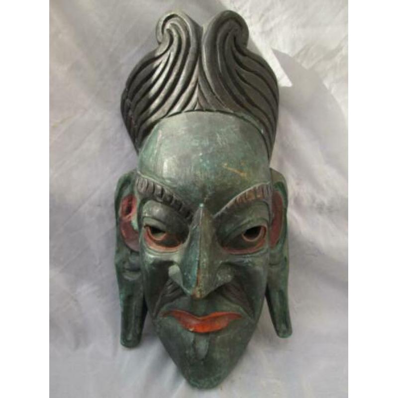 Groen Houten Gestoken Masker India Mannengezicht 29,5 cm