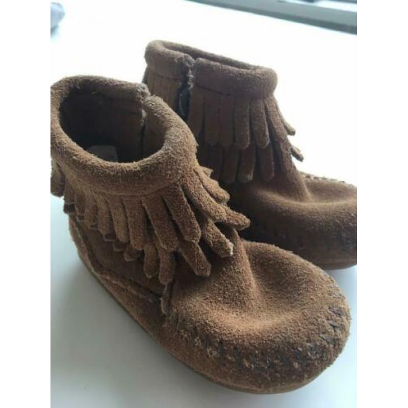 MINNETONKA 3 Baby 6m 12m Bruin leer leren rits schoen slof