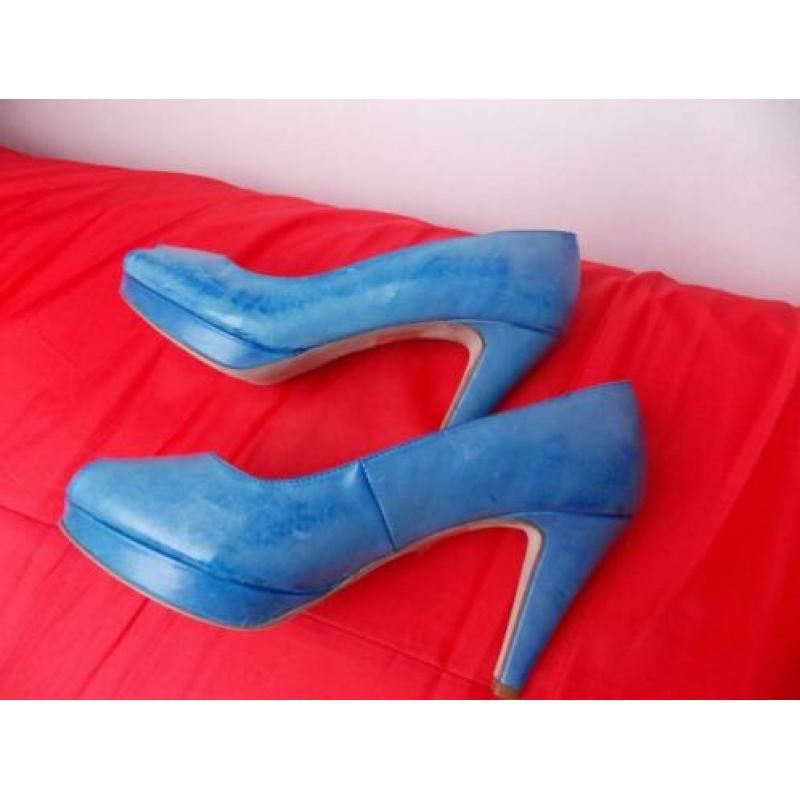 peep to pumps lichtblauw , leer, maat 38 nieuw