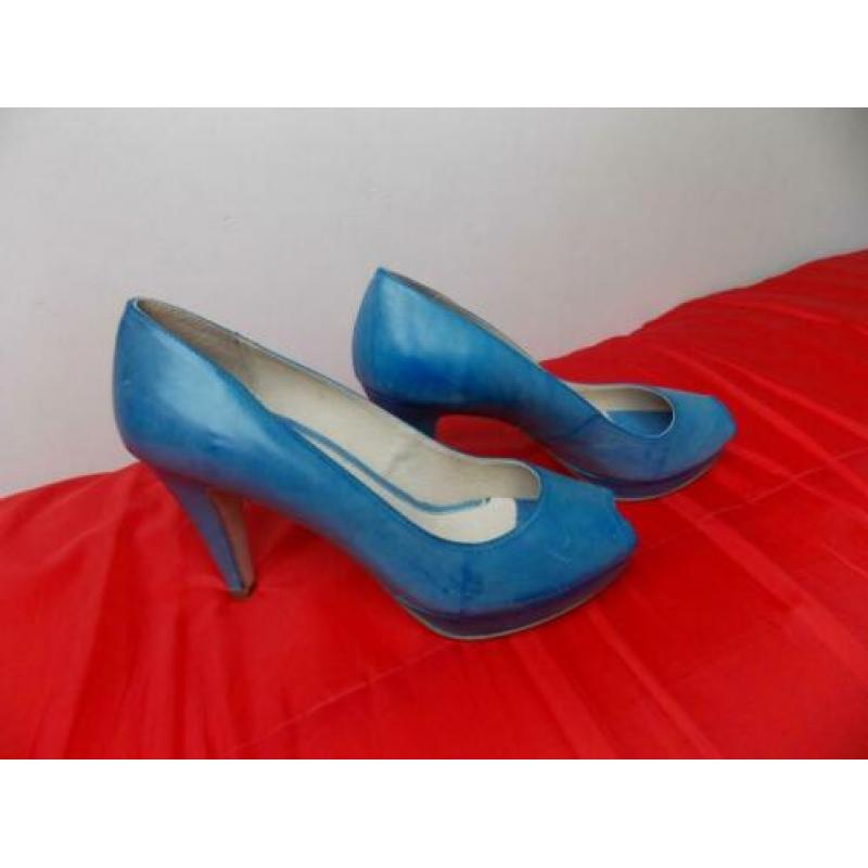 peep to pumps lichtblauw , leer, maat 38 nieuw