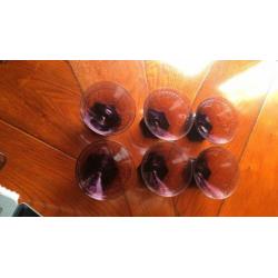 6 hele mooie art deco paars/aubergine antieke glazen/coupes