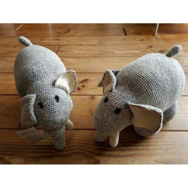 2x Handgemaakte olifant knuffel Nepal decoratie NIEUW