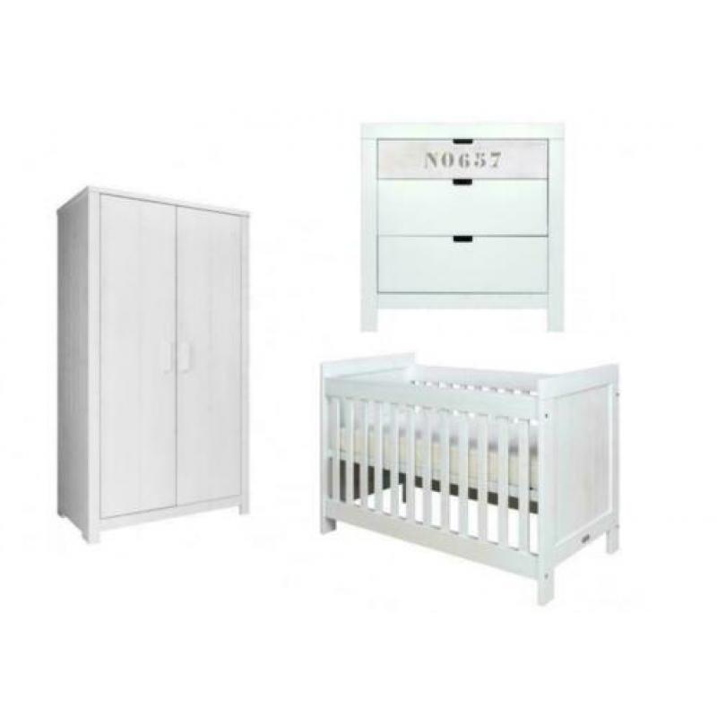 Bopita Basic Wood Babykamer 3 delig White Wash Opruiming!