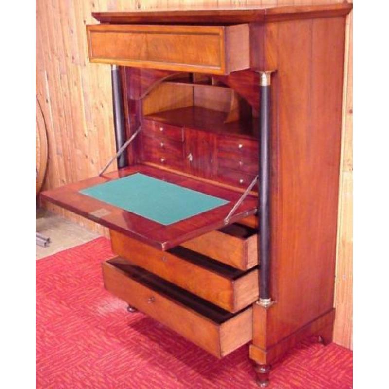 Antiek Empire Strak mahonie houten klep secretaire buro lade