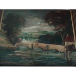 Groot oud schilderij OUDE BRUG