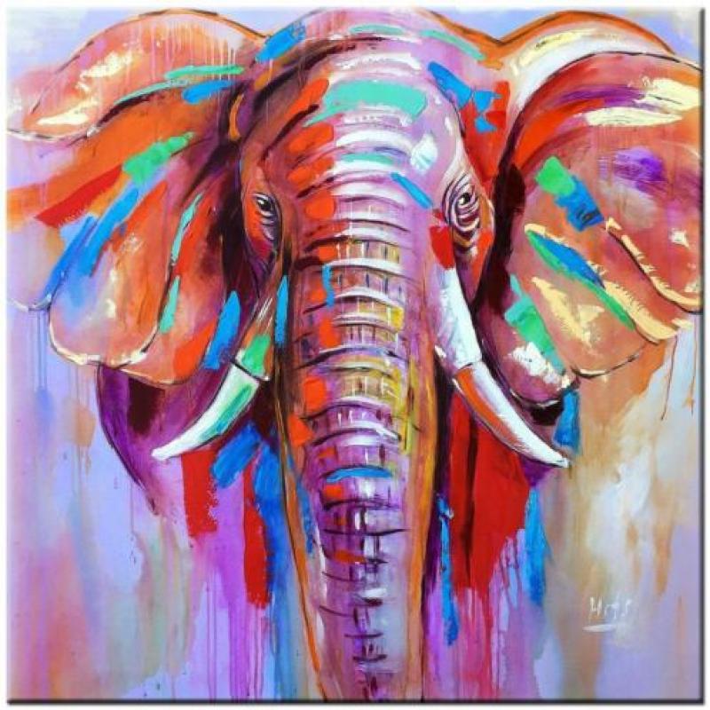 d924 Olifant olieverf schilderij 100x100cm