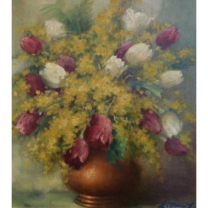 Ernest Denis, mimosa en rode tulpen