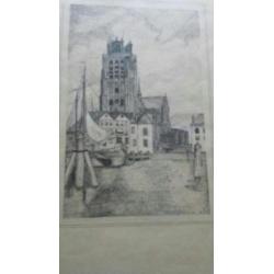 pentekening Dordrecht grote kerk H. de Raadt 1918