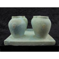 Egyptian faience set of make-up/Kohl pots on platter