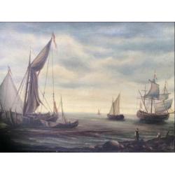 Fraai oud schilderij MARINE (olieverf op doek)