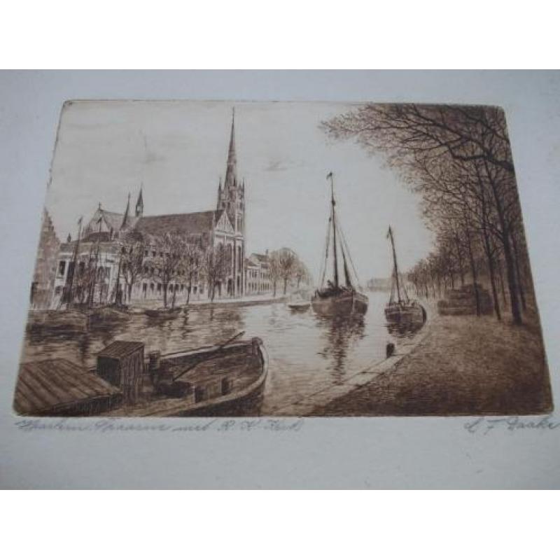 Spaarne Haarlem sepia ets rond 1900