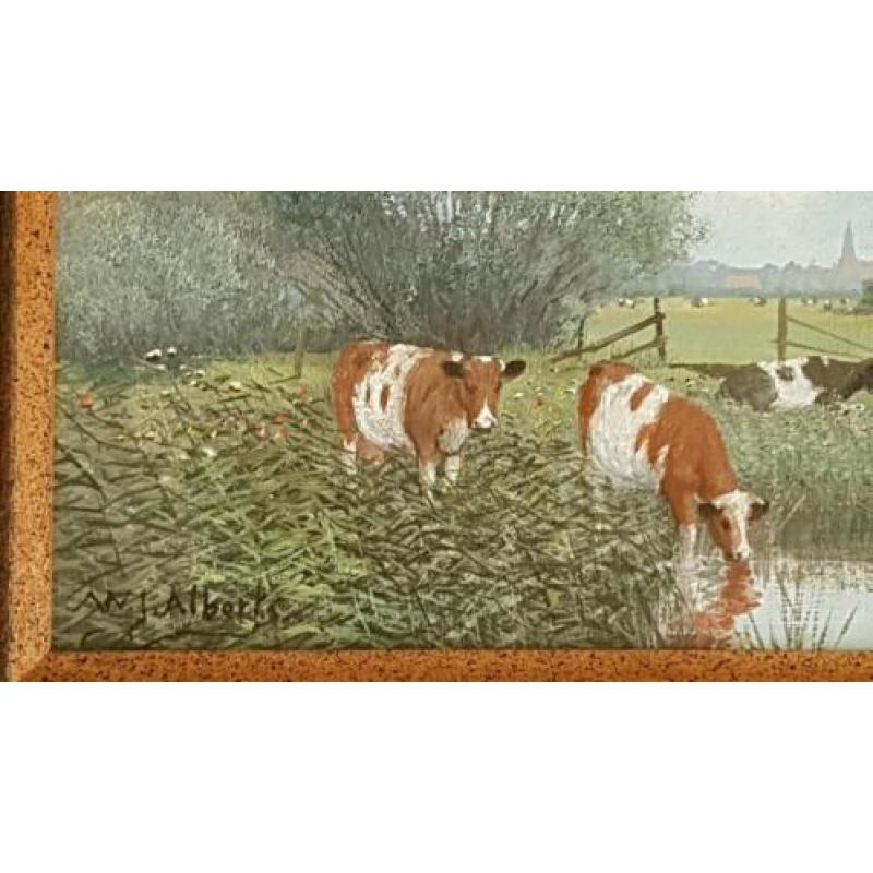 WJ ALBERTS schilderij olieverf landschap koeien boerderij