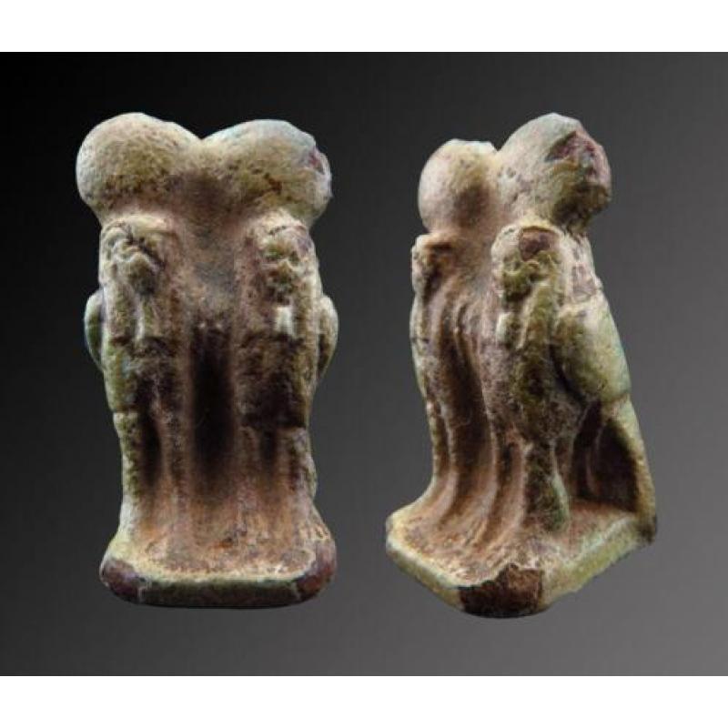 Egyptian faience amulet of double Ba-birds with sundisks