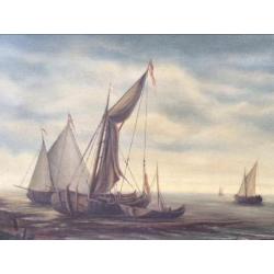 Fraai oud schilderij MARINE (olieverf op doek)