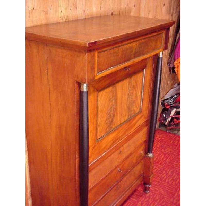 Antiek Empire Strak mahonie houten klep secretaire buro lade