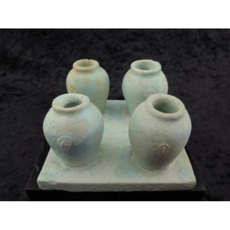 Egyptian faience set of make-up/Kohl pots on platter