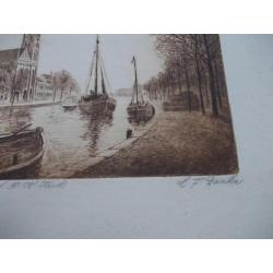 Spaarne Haarlem sepia ets rond 1900