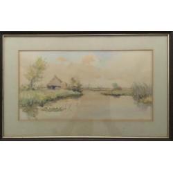 Aquarel Jan Kagie, Landschap bij Giethoorn.