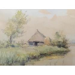 Aquarel Jan Kagie, Landschap bij Giethoorn.