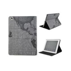 iPad 2 3 4 leren leer hoes hoesje case - Wereldkaart Grijs